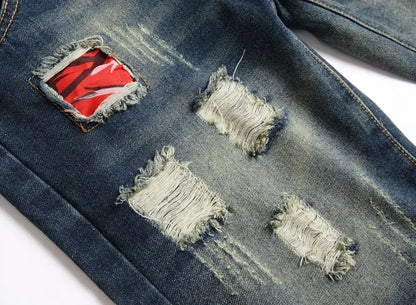 New Summer Vintage Washed Men Denim Shorts Casual Fashion Street Wear Ripped Hole Patches Distressed Male Straight Jeans Shorts