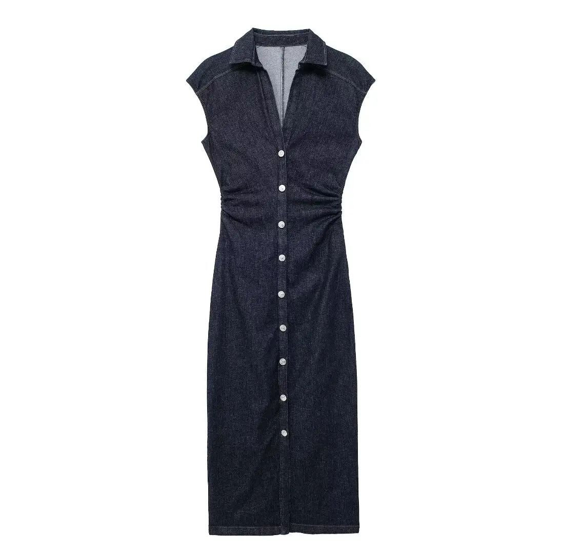 TRAFSHE Sleeveless Denim Long Dress Women Bodycon Tank Midi Dress Woman Summer R