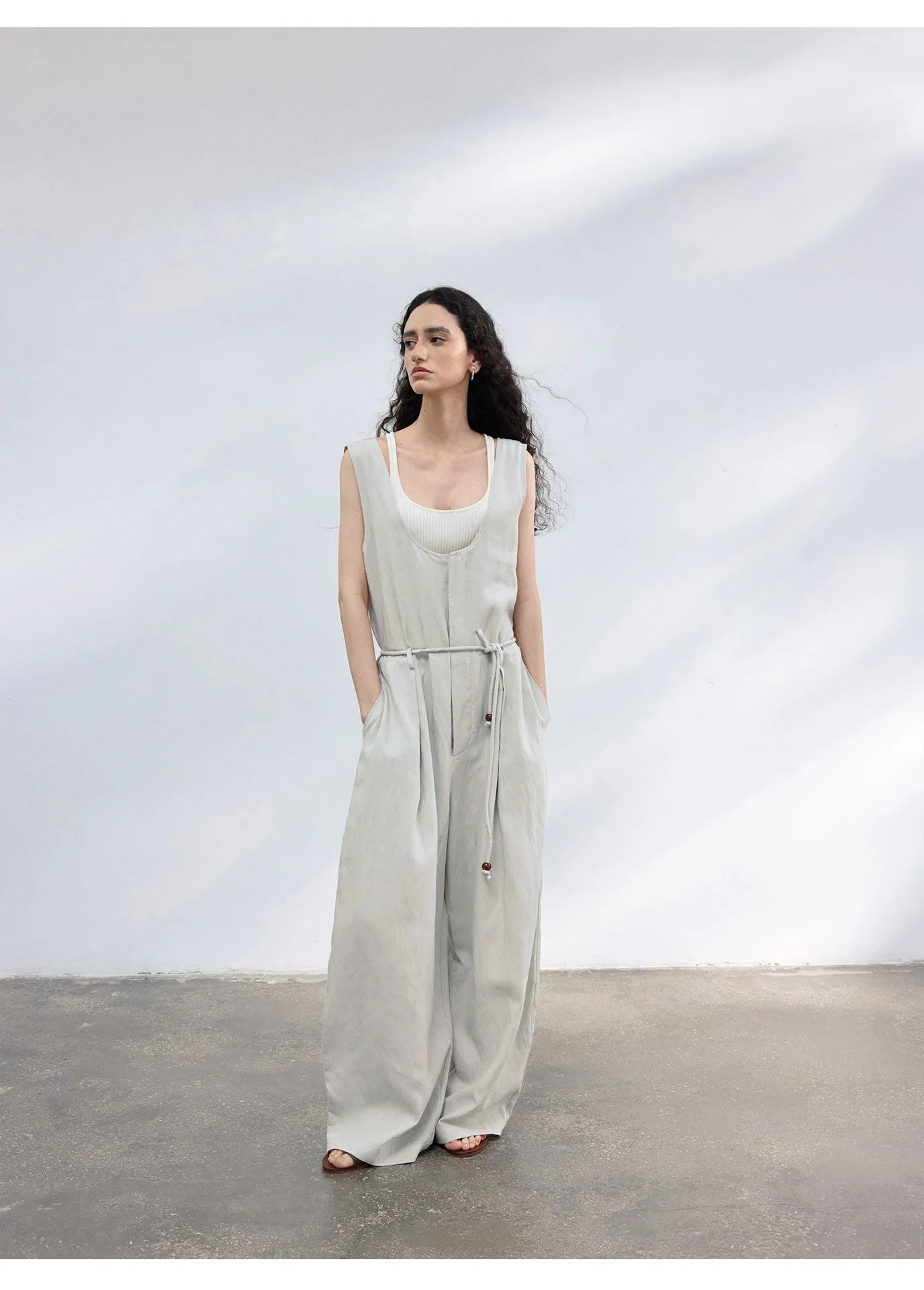 Colne U-Neck Linen Blend Vest And Knife Pleat One-Piece Pants Women's Fashion Design Sensation Tianli Material Long Pants