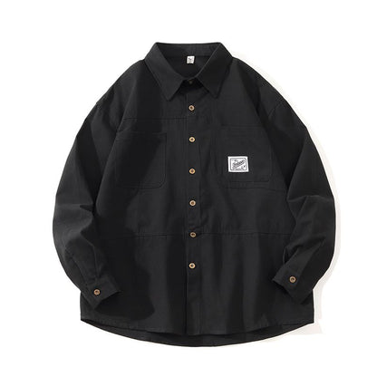 Gmiixder Men Cargo Long Sleeve Shirt Spring Autumn Hip Hop Jacket American Casual Retro Green Tough Man Workwear Shirt