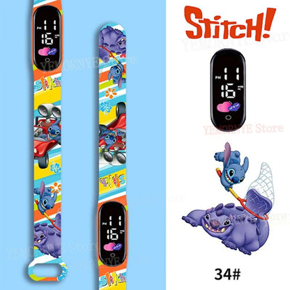 Relógios Digitais Infantis Disney Stitch Figuras de Anime LED Touch Luminoso Relógio Digital Esportivo Infantil à Prova D'Água Brinquedos de Aniversário