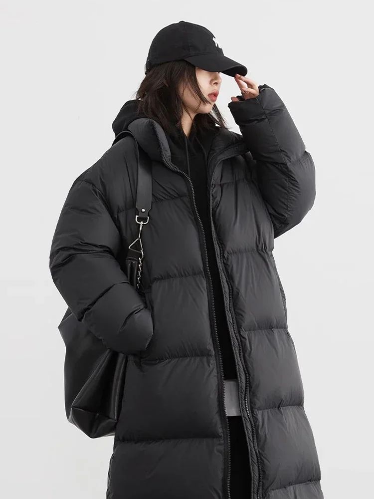 CHIC VEN Women Down Coats Loose Thick Stand-up Collar New Long Thick Down Jacket 80 White Duck Down Female Outerwear Winter 2024