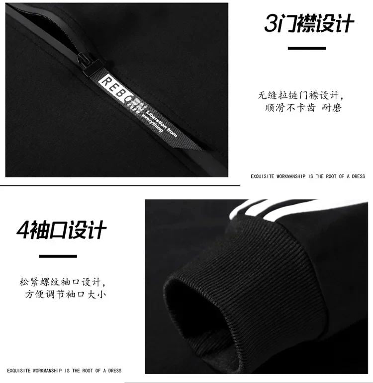 New striped men's autumn and winter jogging fitness set, casual sportswear set, 2-piece zippered sweatshirt + sweatpants set