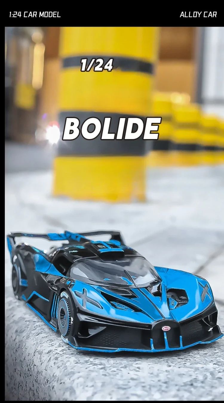 Spray 1/24 Bugatti Bolide Supercar Alloy Model Sound Light Diecast Toy Vehicle Boy Car Toy Gift Collectable Miniature Home Decor