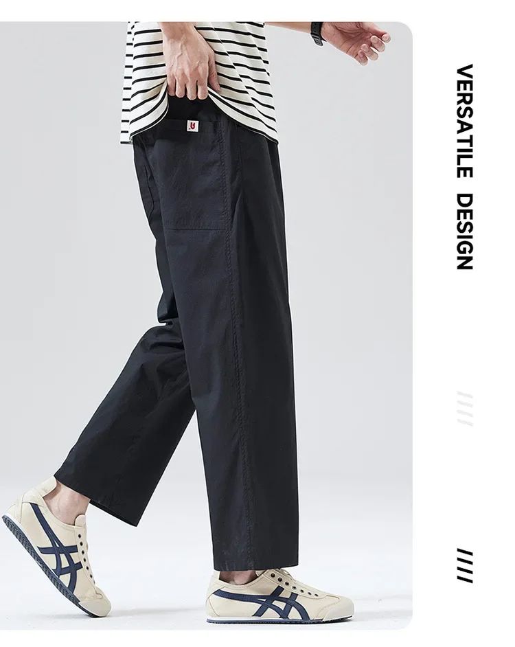 Calça Masculina Casual Cleanfit Estilo Americano para Esportes ao Ar Livre Nove Pontas Solta em Tela Confortável Elegante e Sofisticada