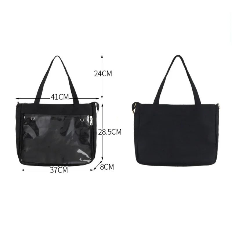 Japanese Big Ita Bag Black with Insert Cute Clear Women Double Straps Girls Kawaii Transparent Shoulder Bag Purses and Handbags