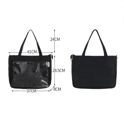 Japanese Big Ita Bag Black with Insert Cute Clear Women Double Straps Girls Kawaii Transparent Shoulder Bag Purses and Handbags