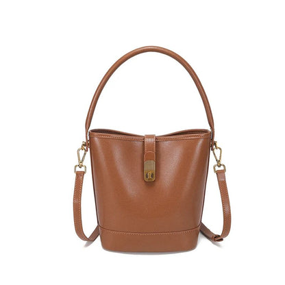 Women's Genuine Leather Bucket Bag Retro Shoulder Crossbody Handbag Fashionable Luxurious Women's Bag