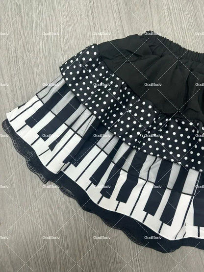 2000s Aesthetic Elegant Women Piano Skirt Stripe Design Y2k Slim Mini Skirt Female Black White Spliced Korea Style Chic Outfits