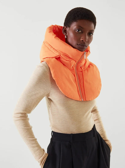 Chapéus com capuz de penas ultraleves de inverno para mulheres e homens Cachecol de anel quente Balaclava Chapéu de pescoço com zíper Cachecol de casaco com cordão Top curto
