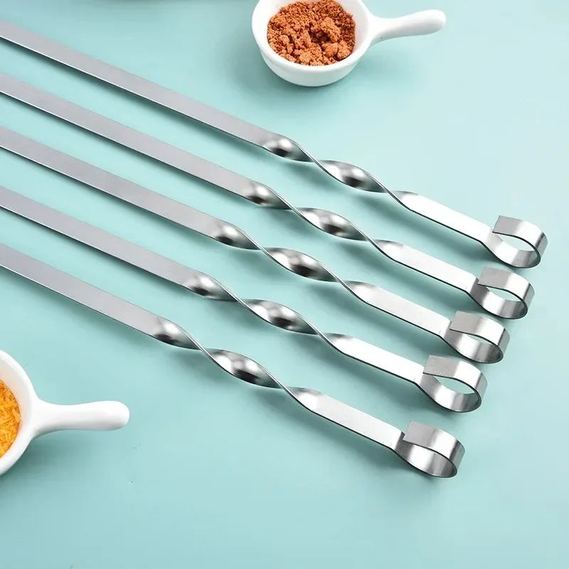 50cm BBQ Skewer 6Pcs Stainless Steel Wide Barbecue Sticks Flat BBQ Fork Outdoor Camping Picnic BBQ Utensil Kitchen Accessories
