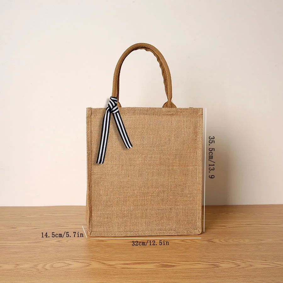 Bolsa feminina de juta, sacola de compras de grande capacidade, bolsa de viagem, bolsa masculina aberta