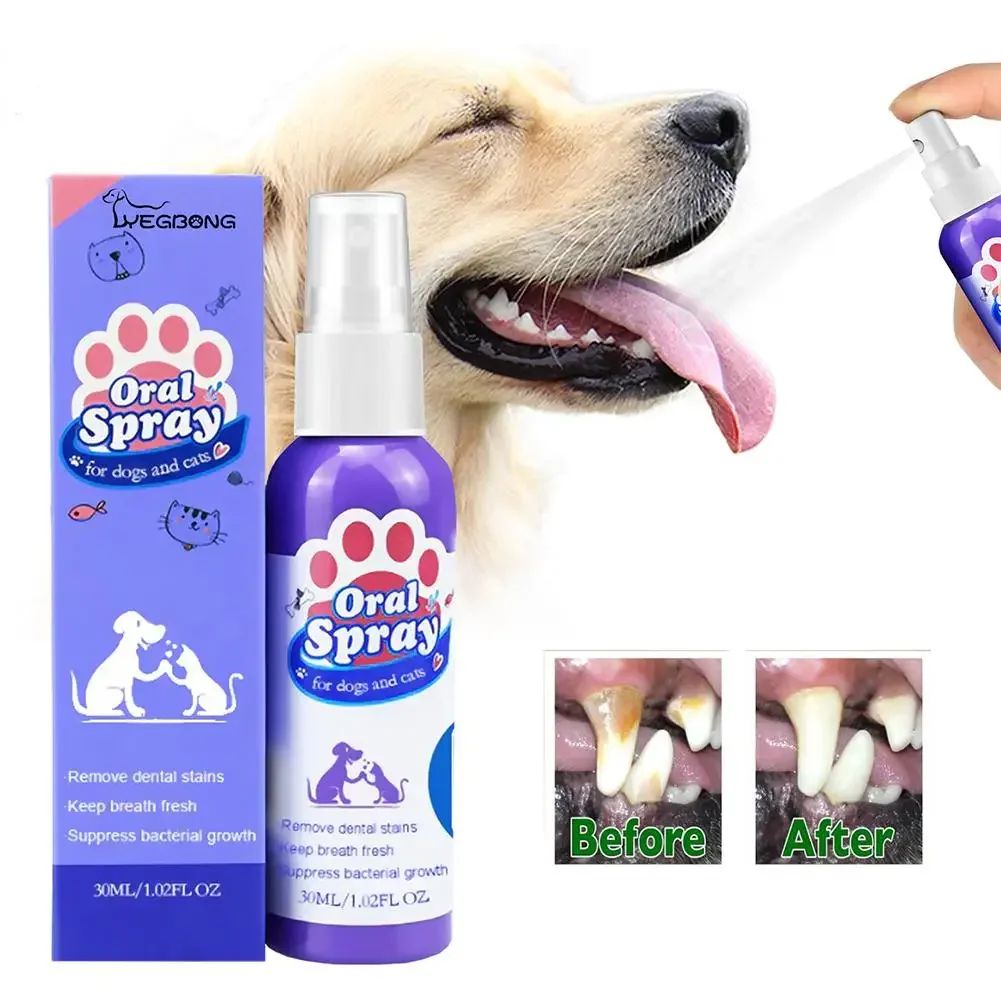 Spray de Limpeza Dental para Pets Previne Tártaro e Mau Hálito em Gatos e Cães Remove o Tártaro e Mantém o Hálito Fresco Desodorização Spray para Cuidados Bucais de Pets