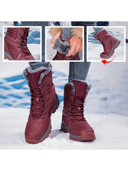 Winter Women's Snow Boots High Top Hiking Boots for Women Winter Outdoor Walking Sneakers Waterproof Plush Warm Platform Boots