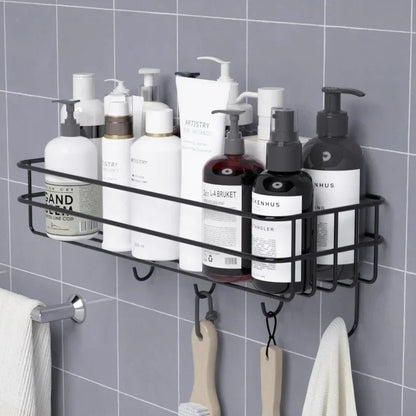 Prateleira de banheiro de ferro forjado estilo japonês, rack de armazenamento de gel de banho montado na parede, suporte de higiene pessoal sem furos para toalete
