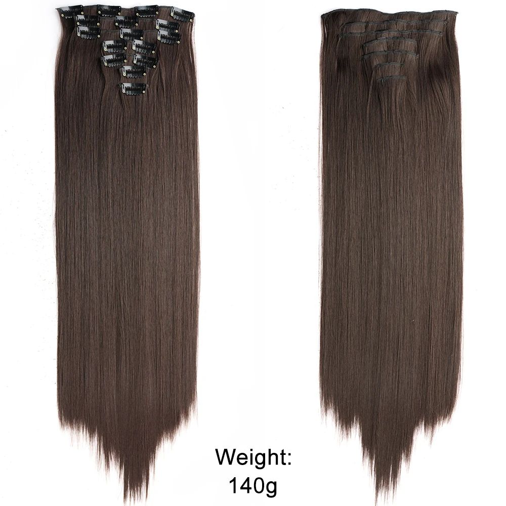 Cabelo Liso Comprido 16 Clipes 7 Pçs/Conjunto de Apliques de Cabelo Sintético Natural Loiro Preto Resistente ao Calor 2026