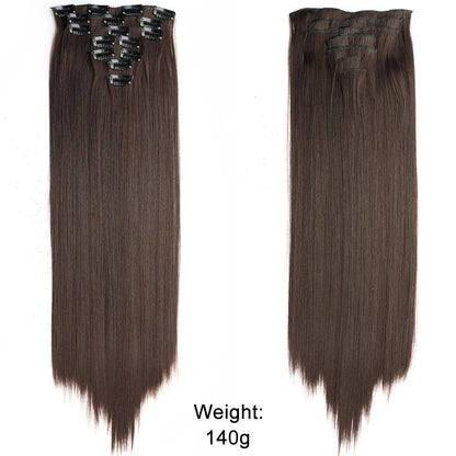Cabelo Liso Comprido 16 Clipes 7 Pçs/Conjunto de Apliques de Cabelo Sintético Natural Loiro Preto Resistente ao Calor 2026