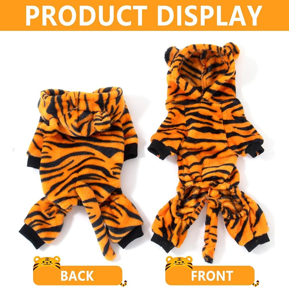 Traje de Cosplay em Fleece de Coral para Roupas de Cachorro Pequeno, Gato, Filhote, Chihuahua, Yorkshire, Casaco com Capuz, Tigre, Dinossauro