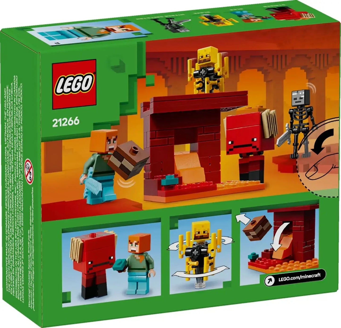 LEGO® Minecraft® Batalha de Lava do Nether Grande Diversão de Construir e Brincar para Meninos e Meninas a Partir de 6 Anos Presente de Aniversário e Natal 21266 99 Peças