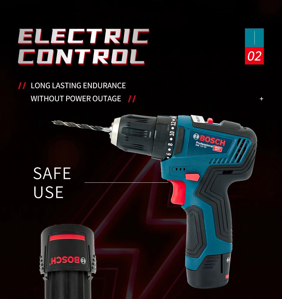 Bosch GSB-12-V30 Furadeira Elétrica a Bateria Parafusadeira Profissional de Impacto Pesado Sem Fio Multifuncional para Uso Doméstico