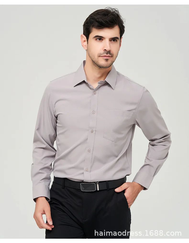 Iron-Free Long Sleeve Silk Smooth Drapey Wedding Shirt for Men Summer Business Formal Wine Red Large Size Men's Clothing