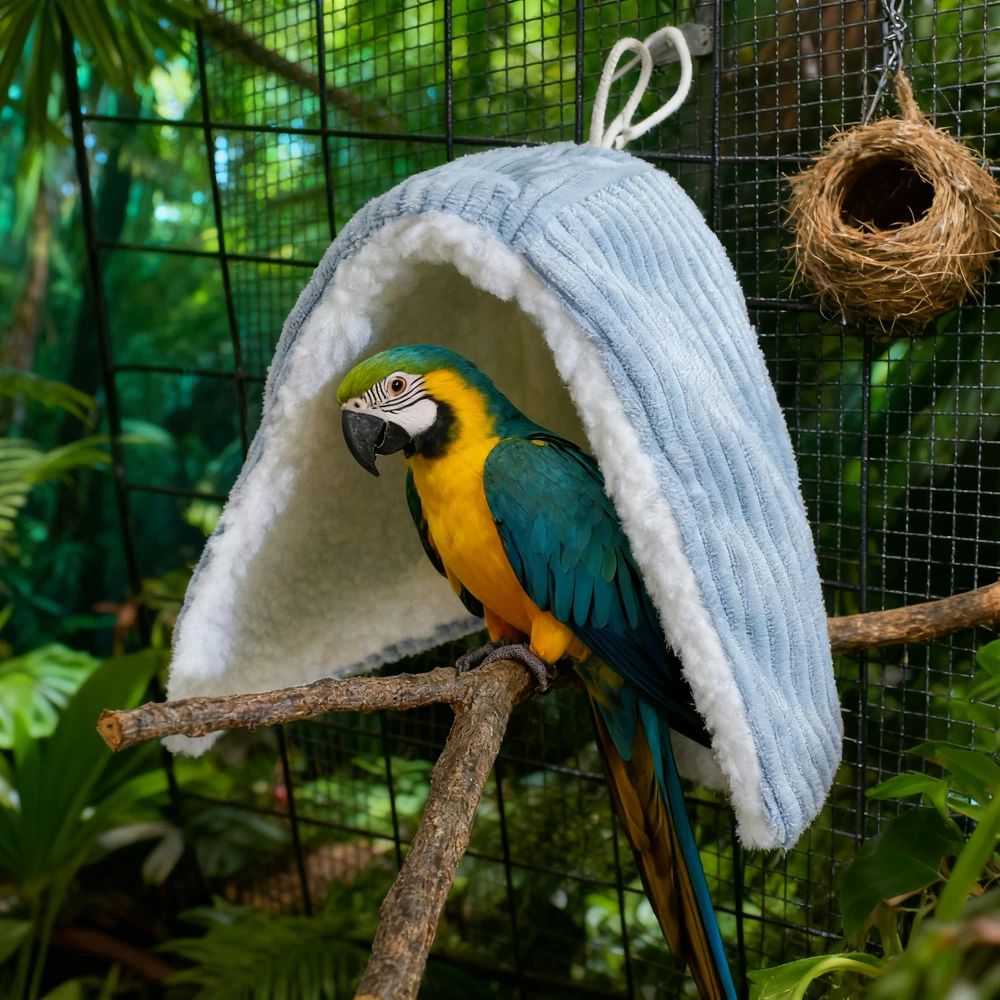 1 PC Xale Quentinho de Inverno para Pássaros Ninho Canto Cobertor de Papagaio para Animais de Estimação Pequenos Tenda Suspensa Decoração de Gaiola para Periquitos Agapornis