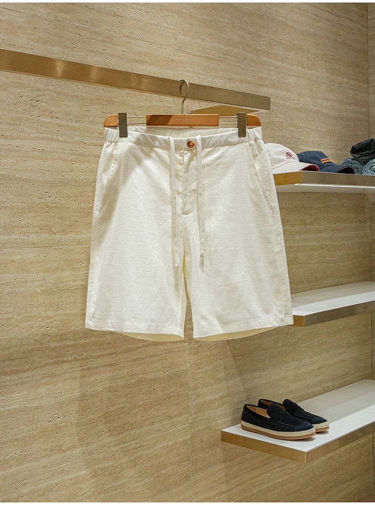Ramie cotton blend comfortable and breathable summer drawstring casual linen shorts