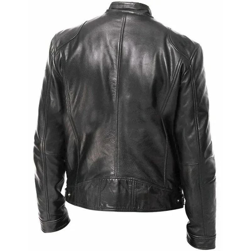 2024 Fashion Mens Leather Jacket Slim Fit Stand Collar PU Jacket Male Anti-wind Motorcycle Lapel Diagonal Zipper Jackets Spring
