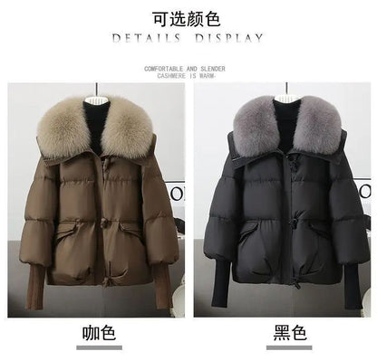 2025 Winter Down cotton Short Padded Jacket Women Parkas Fur Collar Thick Cotton Coats Clothes Black Casual Outerwear Female new