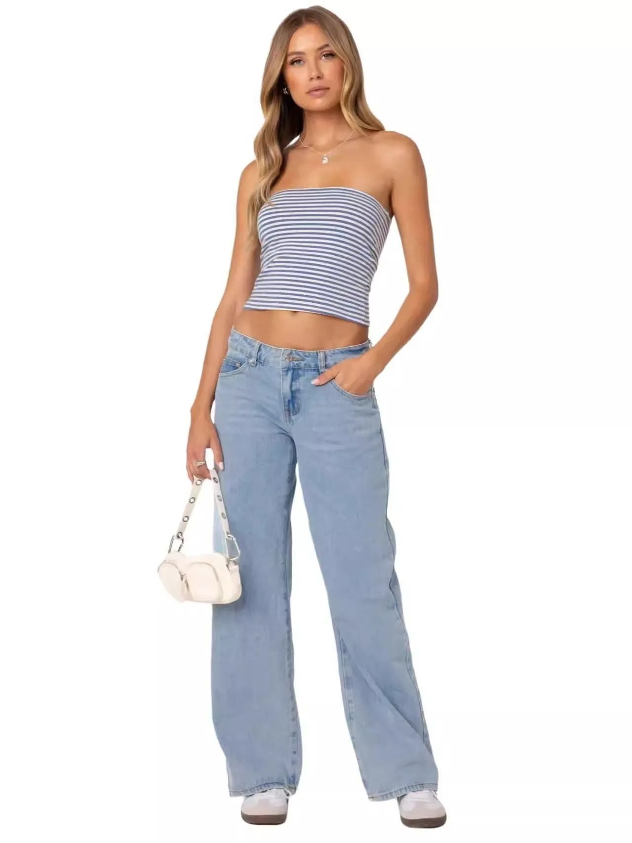 Fashionable Russian Women's Jeans High Waist Wide Leg Floor-Length Old Fashion Decorative Long Version of Women's Jeans