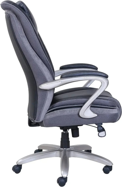Hensley Big & Tall Ergonomic Bonded Leather High-Back Office Chair, Black/Silver