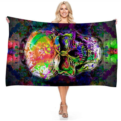 Psychedelic Skull Bath Towel - Vibrant Design, Soft Absorbent, Perfect for Summer Fun, Adds Artistic Vibes to Your Beach Days