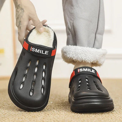 Men Cotton Slippers Winter Warm Furry Clogs Soft Indoor Bedroom Cotton Shoes EVA Fluff Slides Casual Comfortable Plush