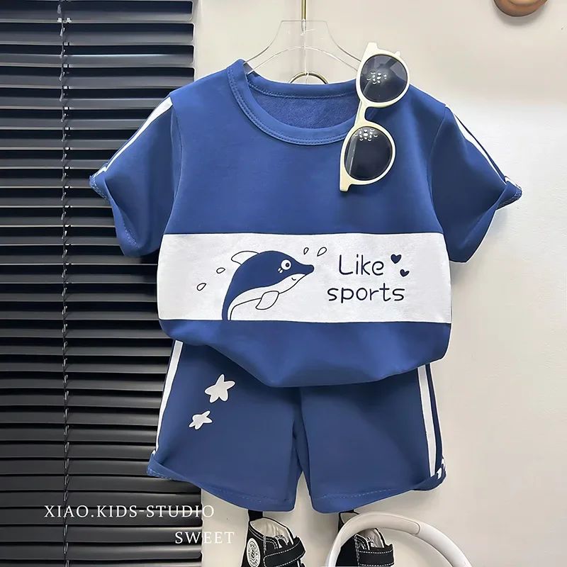2Pcs Cartoon Bear Children Short Sleeve Shorts Sets Summer Kids Clothes Boy Girl Baby Thin Cotton Tee Tracksuits Fashion Outfits