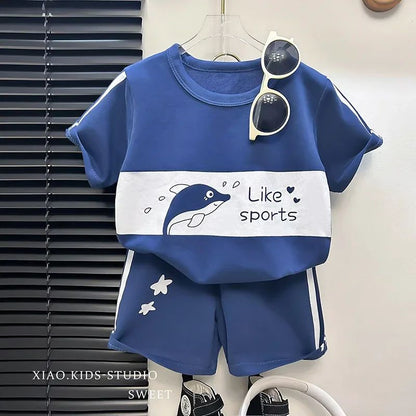 2Pcs Cartoon Bear Children Short Sleeve Shorts Sets Summer Kids Clothes Boy Girl Baby Thin Cotton Tee Tracksuits Fashion Outfits