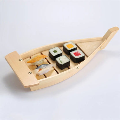Barco de madeira artesanal japonês para culinária, sushi, ferramentas, navio simples, sashimi, pratos frios variados, talheres, conjunto de sushi