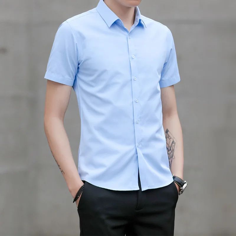 Summer Short Sleeve Men's Dress Shirt Anti-Wrinkle Easy Care Workwear Formal Business Suit Shirt for Sales Professional