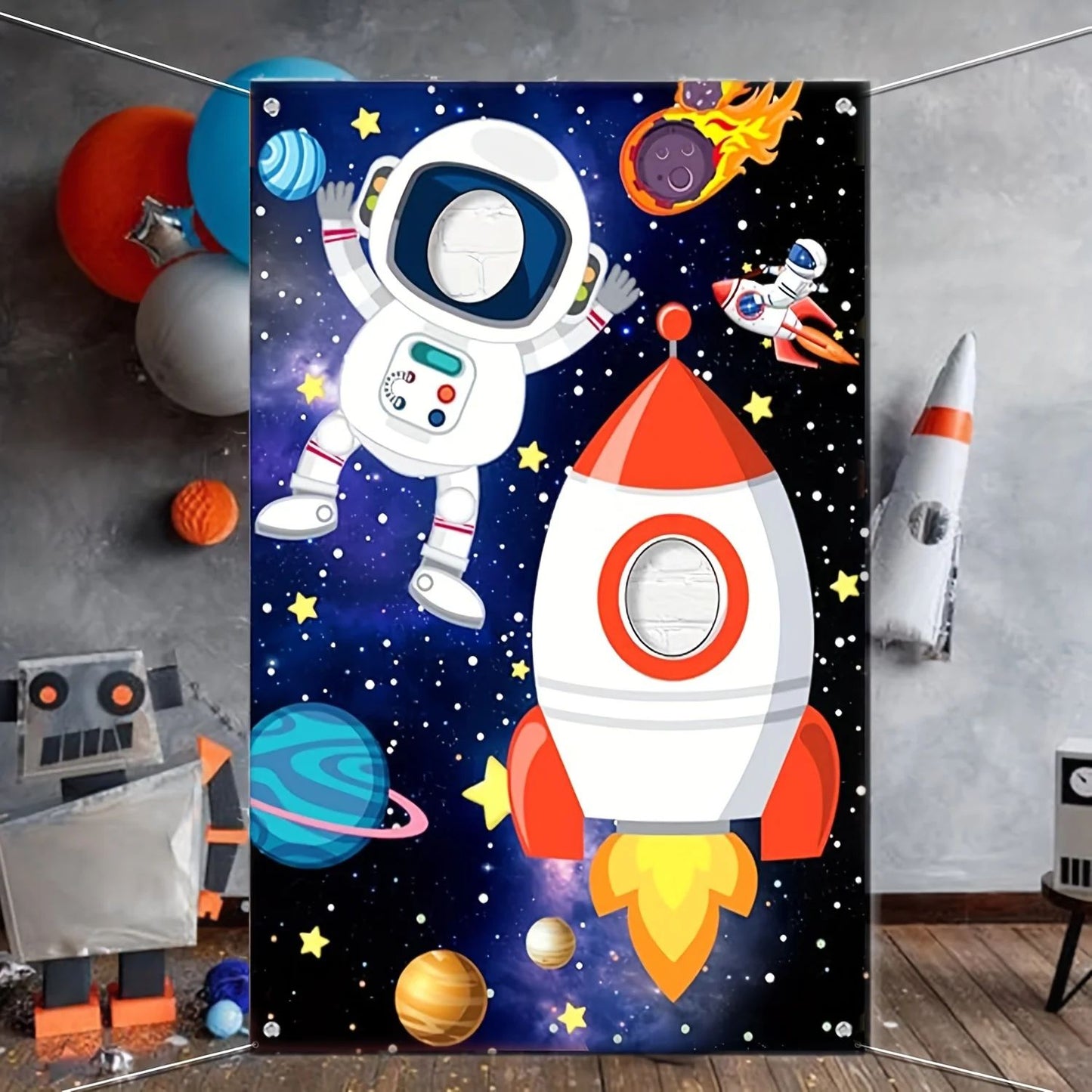 Space face display background cloth Boy's birthday party outdoor game photo booth photography decoration