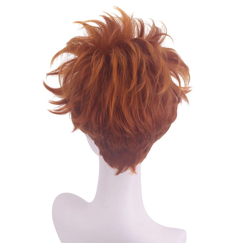 Short Curly Orange Cosplay Wig for Men Synthetic Heat Resistant Hair with Free Wig Cap Halloween Party Costume