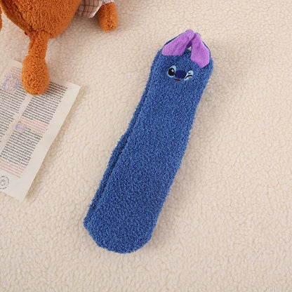 Disney Stitch Fluffy Sock Anime Winter Warm Thickened Coral Fleece Socks Soft Comfortable Sleeping Embroidery Anti-slip Socks