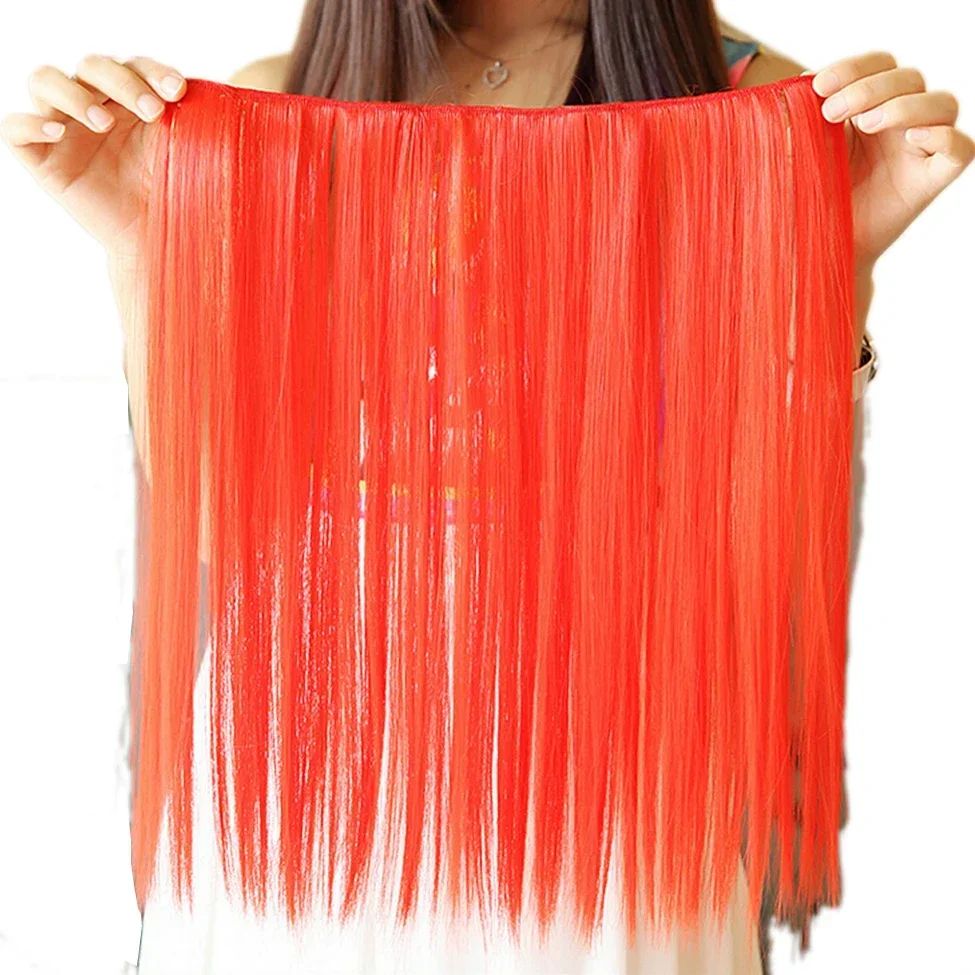 9 Cores Cabelo Sintético Liso Clip de Extensão de Cabelo Vermelho Rosa Branco Peruca de Cosplay Cabelo Arco-Íris Natural