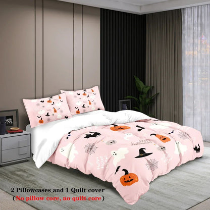 3-piece down duvet cover with Halloween theme cute ghost pattern print (1 duvet cover+2 pillowcases, no core) bedding set