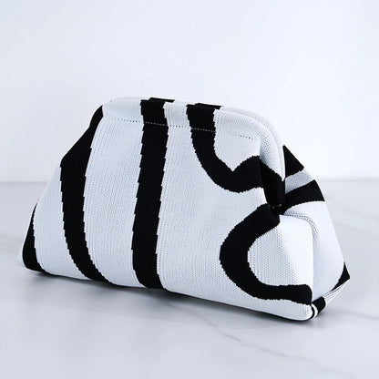 Women Knit Stripe Purse Contrast Color Small Crochet Handbag Knitting Dumpling Clutch Woven Bag for Female