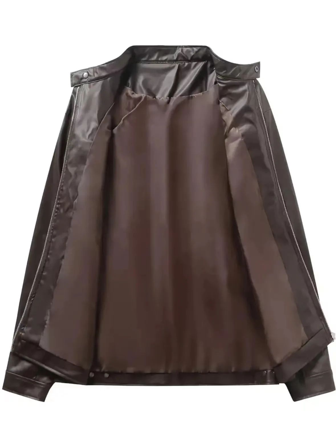 Casual Men's Biker Jacket Stand Collar Slim Fit Zipper Pocket Leather Coat Motorcycle Clothing Outerwear Fashionable Men's Wear