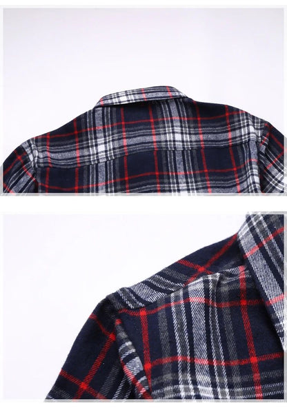 2025 new red summer men's shirts short-sleeved plaid fat big yards youth casual shirt.