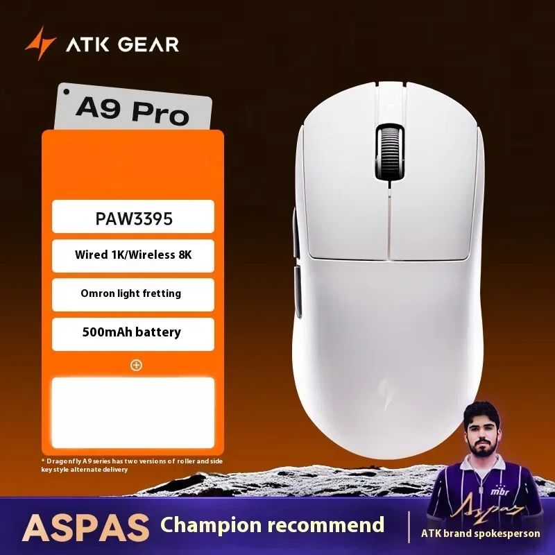 Mouse Gamer Sem Fio ATK Dragonfly A9 Ultra Paw3950 Modos Duplos Personalizado 8K Leve Acessórios Para PC Para Jogadores de FPS