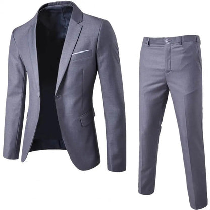 1 Set Trendy Men Suit Anti Deformation Formal Suit Turndown Collar Pure Color One Button Suit Set  Daily Wear