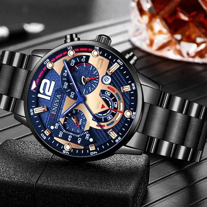 NEWFashion Mens Stainless Steel Watches Luxury Quartz Wristwatch Calendar Luminous Clock Men Business Casual Watch Reloj Hombre