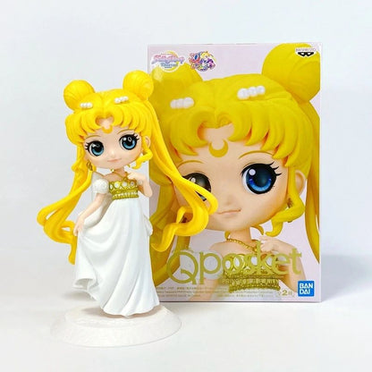 Bandai Original Qposket Sailor Moon Tsukino Usagi Chiba Mamoru Action Figure Vestido de Noiva Ver Estatueta Pvc Estátua Boneca Brinquedos