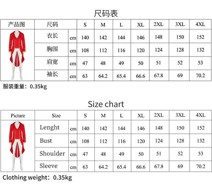 Medieval Retro Red Tailcoat Mens Jacket Coats Swallowtail Dust Cosplay Steam Punk Costume Palace Dress Europe Uniform